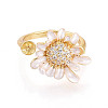 Flower Brass Micro Pave Clear Cubic Zirconia & Enamel Cuff Rings Setting KK-T079-47G-3