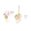Flower Brass Micro Pave Clear Cubic Zirconia Stud Earrings PEAR-N020-WX14-3