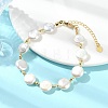 Natural Keshi Pearl Flat Round Beaded Bracelets for Women BJEW-JB13621-1