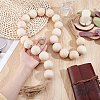 Wood Round Bead with Jute Cord Tassel Display Decorations HJEW-PH02453-3