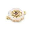 Brass Micro Pave Clear Cubic Zirconia & Shell Connector Charms KK-M303-03G-09-2