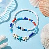 Summer Beach Starfish Synthetic Turquoise & Pearl Bracelet Sets BJEW-JB10347-01-2