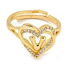 Heart with Letter Rack Plating Brass Micro Pave Clear Cubic Zirconia Adjustable Rings for Women RJEW-I105-01G-V-2