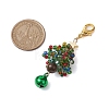 Christmas Tree Glass Seed Beads & Natural Tiger Eye Pendant Decorations HJEW-MZ00075-5