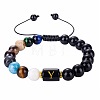 10MM Natural Black Obsidian Alphabet Beaded Braided Bracelets TO2319-24-1