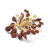 Natural Red Jasper Chips & Pearl Beaded Flower Brooch Pin JEWB-BR00098-02-4
