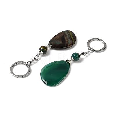 Iron with Alloy Natural Agate Pendant Keychain G-Q169-04P-1
