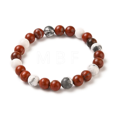 Round Natural Gemstone & Synthetic Howlite Beaded Stretch Bracelets BJEW-JB05597-1