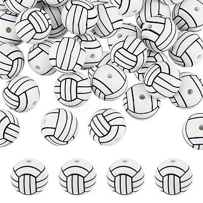 40Pcs Printed Round Silicone Focal Beads SIL-OC0001-24D-1