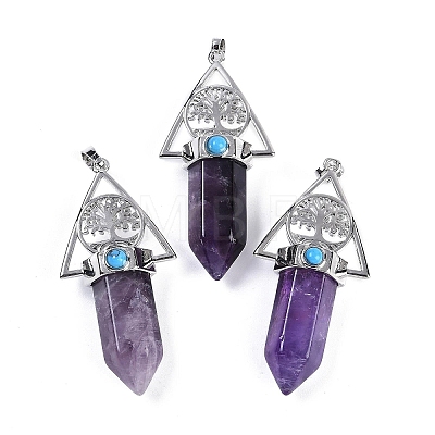 Natural Amethyst Faceted Pointed Bullet Big Pendants G-H076-02P-05-1