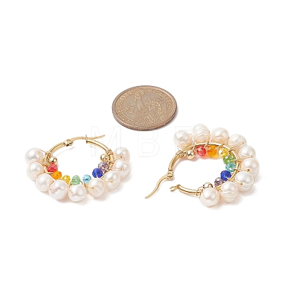 Glass & Natural Pearl Beaded Hoop Earrings EJEW-JE05234-1