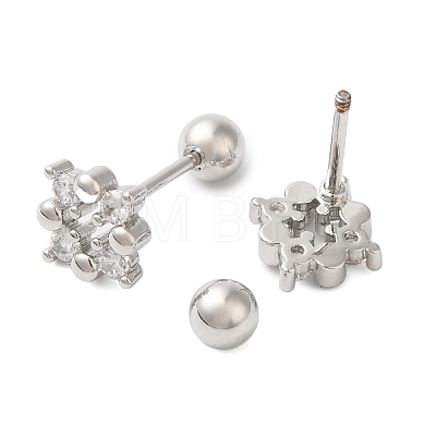 Square Bow Brass Micro Pave Clear Cubic Zirconia Ear Plug Gauges EJEW-L289-03P-03-1