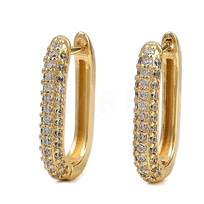 Oval Brass Micro Pave Clear Cubic Zirconia Hoop Earring X-EJEW-C152-04G-1