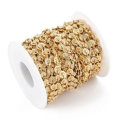 Handmade PVD Vacuum Plating 304 Stainless Steel Flat Round Charms Link Chains CHS-M004-10G-1