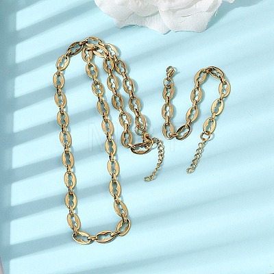 304 Stainless Steel Coffee Bean Chain Bracelet & Necklace Jewelry Sets SJEW-L199-19G-1