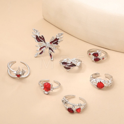 8Pcs Alloy Rhinestone Cuff Rings PW-WG5A2E6-01-1