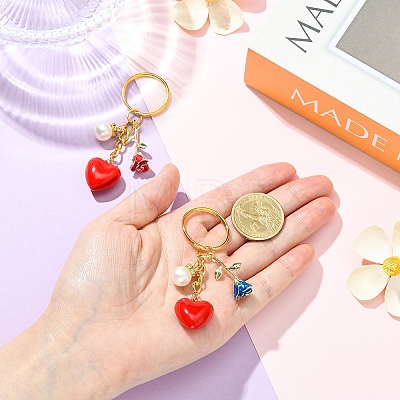 2Pcs Alloy & Brass & Acrylic Pearl Keychains KEYC-YW00248-1