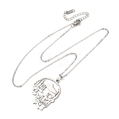 Halloween 304 Stainless Steel Hollow Tree Skull Pendant Cable Chain Necklaces for Men Women NJEW-K308-10P-1