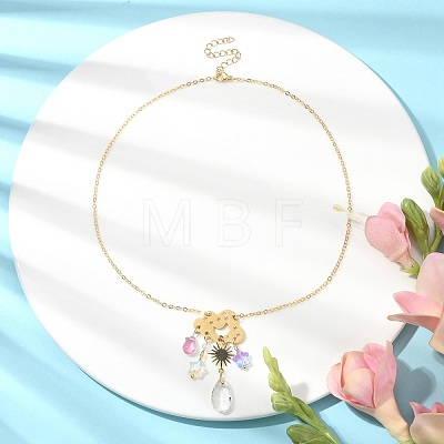 Alloy Cloud & Glass Teardrop Pendant Necklaces with 304 Stainless Steel Chains NJEW-TA00098-1