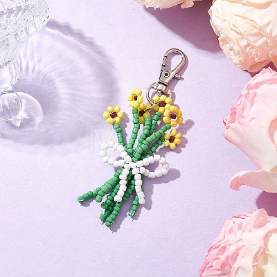 Bouquet Glass Seed Beaded Pendant Decoration HJEW-JM02561-01-1