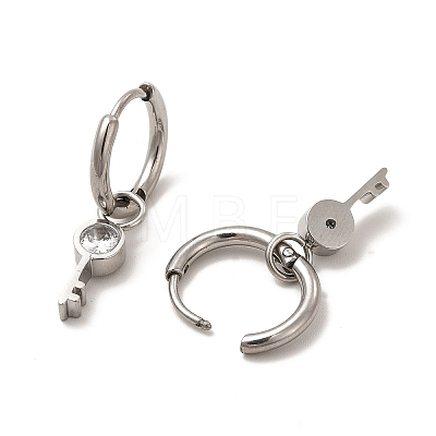 Crystal Rhinestone Skeleton Key Dangle Hoop Earrings EJEW-P219-04P-1