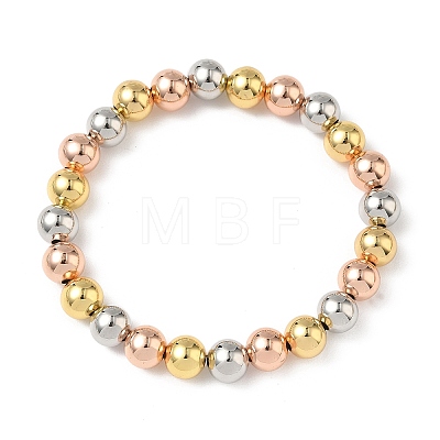 Brass Round Beaded Stretch Bracelets for Men Women BJEW-B148-05E-M-1