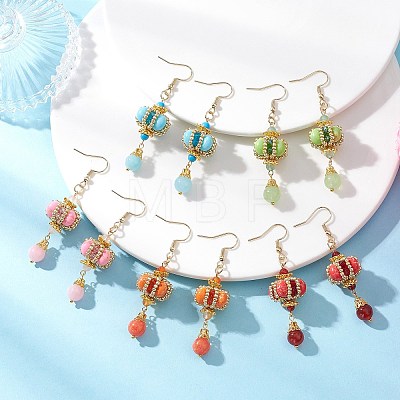 Lantern 304 Stainless Steel Synthetic Imperial Jasper Dangle Earrings EJEW-MZ00609-1