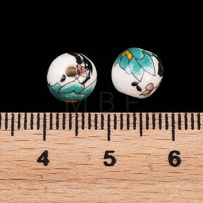 Floral Printed Porcelain Beads PORC-Q199-8mm-17-1