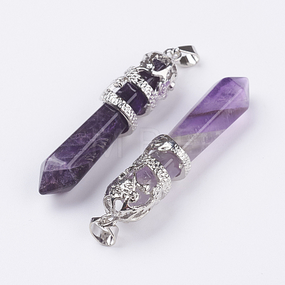 Natural Amethyst Big Pointed Pendants G-G738-A-19-1