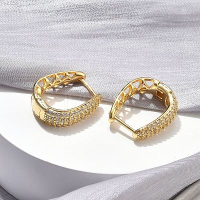 Brass Micro Pave Clear Cubic Zirconia Hoop Earrings EJEW-C182-07E-G-1