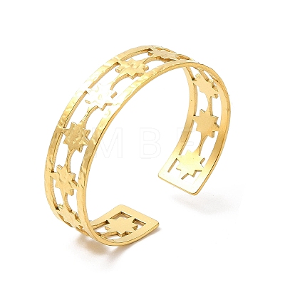 Ion Plating(IP) 304 Stainless Steel Star Open Cuff Bangles BJEW-L682-026G-1