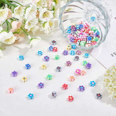 200Pcs 10 Colors Handmade Flower Printed Polymer Clay Beads CLAY-PH0001-35-1