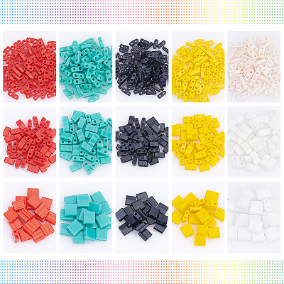  790Pcs 15 Style 2-Hole Opaque Glass Seed Beads. Rectangle SEED-NB0001-77-1