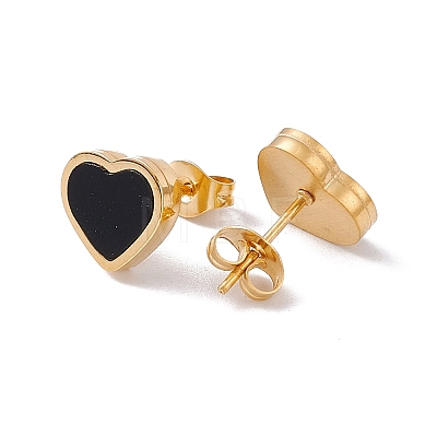 Black Acrylic Heart Stud Earrings & Pendant Necklace SJEW-G080-02G-1