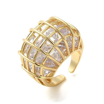 Brass Pave Cubic Zirconia  Open Cuff Rings for Women RJEW-M169-03G-1