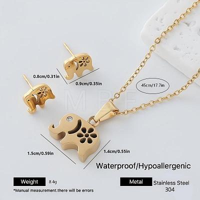 304 Stainless Steel Pendant Necklace & Stud Earrings Set for Women AW2289-4-1