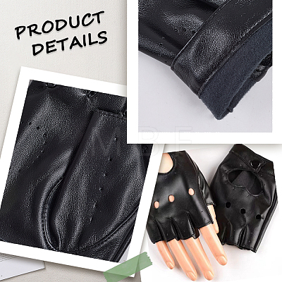 1 Pair Imitation Leather Fingerless Gloves AJEW-CL0004-95B-1