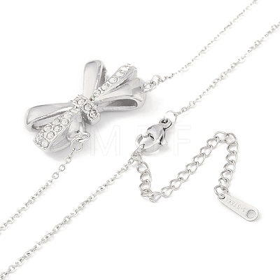 304 Stainless Steel Crystal Rhinestone Cable Chain Bowknot Pendant Necklaces for Women NJEW-C055-09P-1