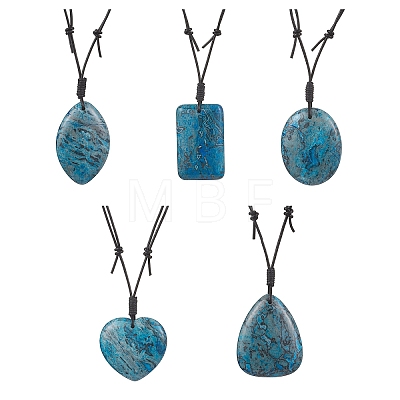 Dyed Natural Blue Crazy Agate Geometric Pendant Adjustable Black Waxed Cotton Cord Necklaces for Women NJEW-JN05475-1
