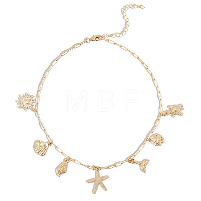 Summer Beach Theme Brass Paperclip chain Necklaces for Women NJEW-WH20004-11G-1