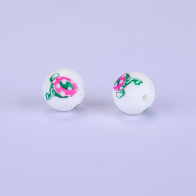 Printed Round with Egg Pattern Silicone Focal Beads SI-JX0056A-148-1