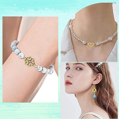 64Pcs 8 Styles Tibetan Style Alloy Heart Flat Round Flower Links Connector Charms TIBE-FS0003-34-1