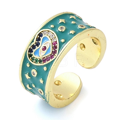 Brass Micro Pave Cubic Zirconia Enamel Cuff Rings for Women RJEW-L113-019G-01-1