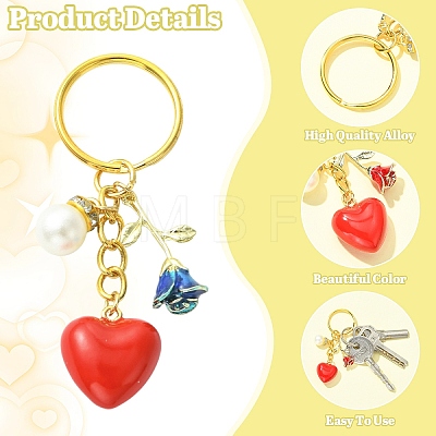 2Pcs Alloy & Brass & Acrylic Pearl Keychains KEYC-YW00248-1