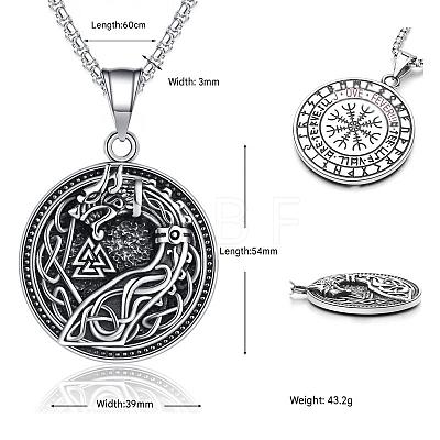 Vintage 304 Stainless Steel Viking Flat Round with Embossed Dragon Pendant Necklaces for Men WG12A6F-01-1