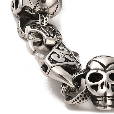 304 Stainless Steel Skull Link Chain Bracelets BJEW-E094-02AS-1