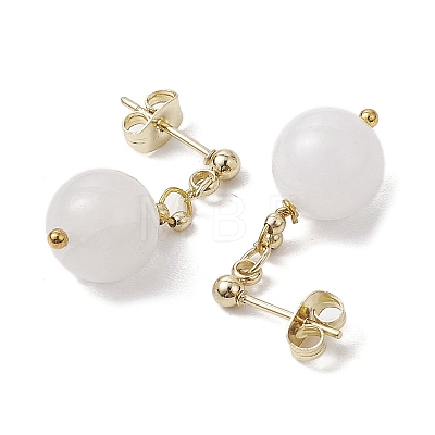 Natural White Jade Round Beads & 304 Stainless Steel Components Dangle Earrings for Women EJEW-JE06231-05-1