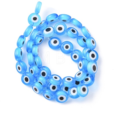 Handmade Evil Eye Lampwork Flat Round Bead Strands X-LAMP-L058-8mm-09-1