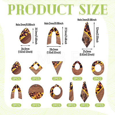 22Pcs 11 Styles Transparwnt Resin & Walnut Wood Pendants RESI-TA0005-75-1