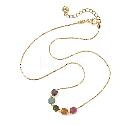 Natural Multicolor Tourmaline Faceted Beaded Pendant 304 Stainless Steel Boston Link Chain Necklaces NJEW-JN06419-02-1